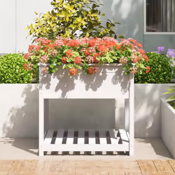 vidaXL Solid Wood Pine Planter with Shelf Plant Raised Bed Multi Colours/Sizes - white, 82.5 x 82.5 x 81 cm - Additional view 2