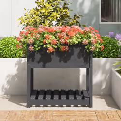 vidaXL Solid Wood Pine Planter with Shelf Plant Raised Bed Multi Colours/Sizes - grey, 82.5 x 82.5 x 81 cm - Additional view 2
