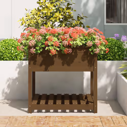 vidaXL Solid Wood Pine Planter with Shelf Plant Raised Bed Multi Colours/Sizes - honey brown, 82.5 x 82.5 x 81 cm - Additional view 2