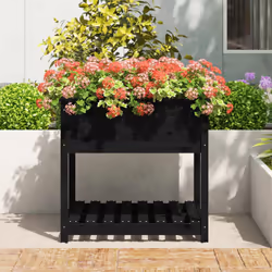 vidaXL Solid Wood Pine Planter with Shelf Plant Raised Bed Multi Colours/Sizes - black, 82.5 x 82.5 x 81 cm - Additional view 2