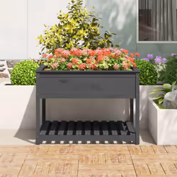 vidaXL Solid Wood Pine Planter with Shelf Plant Raised Bed Multi Colours/Sizes - grey, 111.5 x 111.5 x 81 cm - Additional view 2