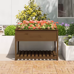vidaXL Solid Wood Pine Planter with Shelf Plant Raised Bed Multi Colours/Sizes - honey brown, 111.5 x 111.5 x 81 cm - Additional view 2
