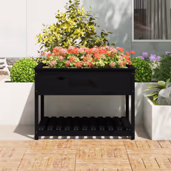 vidaXL Solid Wood Pine Planter with Shelf Plant Raised Bed Multi Colours/Sizes - black, 111.5 x 111.5 x 81 cm - Additional view 2