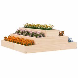 vidaXL Solid Wood Pine Planter Raised Bed Planter Flower Box Wooden Plant Pot - brown, 80 x 80 x 27 cm - Additional view 2