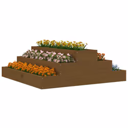 vidaXL Solid Wood Pine Planter Raised Bed Planter Flower Box Wooden Plant Pot - honey brown, 80 x 80 x 27 cm - Additional view 2