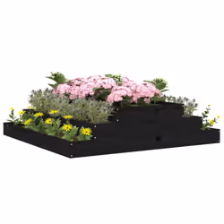 vidaXL Solid Wood Pine Planter Raised Bed Planter Flower Box Wooden Plant Pot - black, 110 x 110 x 27 cm - Additional view 2