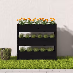vidaXL Solid Wood Pine Planter Raised Bed Flower Box Multi Colours Multi Sizes - black, 112 x 25 x 104.5 cm - Additional view 2