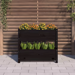 vidaXL Solid Wood Pine Planter Raised Bed Flower Box Multi Colours Multi Sizes - black, 77 x 25 x 66 cm - Additional view 2