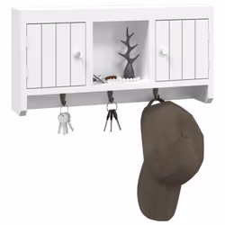 vidaXL Key Cabinet White Engineered Wood and Steel Floating Display Shelf