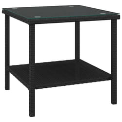 vidaXL Side Table End Table Side Coffee Table Poly Rattan and Tempered Glass - black
