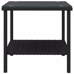 vidaXL Side Table End Table Side Coffee Table Poly Rattan and Tempered Glass - black