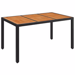 vidaXL Garden Table Outdoor Patio Dining Dinner Table with Top Poly Rattan - black and brown, 150 x 90 x 75 cm