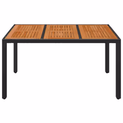 vidaXL Garden Table Outdoor Patio Dining Dinner Table with Top Poly Rattan - black and brown, 150 x 90 x 75 cm