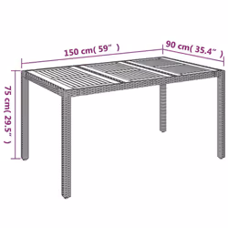 vidaXL Garden Table Outdoor Patio Dining Dinner Table with Top Poly Rattan - black and brown, 150 x 90 x 75 cm - Additional view 6