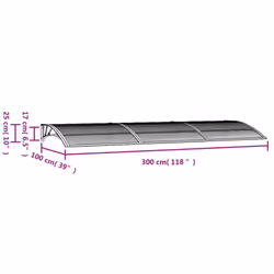 vidaXL Door Canopy Black 300x100 cm Polycarbonate Outdoor Awning Rain Shelter - Additional view 4