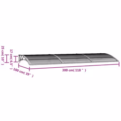 vidaXL Door Canopy PC Outdoor Porch Window Rain Awning Front Shelter Shade - grey and white, 300 x 100 cm - Additional view 4