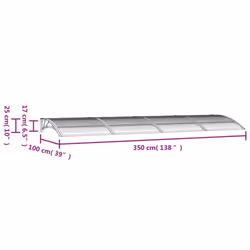 vidaXL Door Canopy Grey 350x100 cm Polycarbonate Outdoor Awning Rain Shelter - Additional view 6