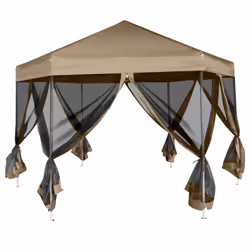 vidaXL Hexagonal Pop-Up Marquee with Sidewalls 3.6x3.1 m Taupe 220g/mÂ² Canopy - Additional view 2