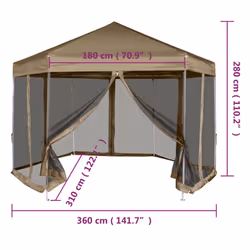 vidaXL Hexagonal Pop-Up Marquee with Sidewalls 3.6x3.1 m Taupe 220g/mÂ² Canopy - Additional view 3