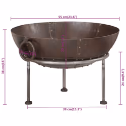vidaXL Rustic Fire Pit Iron Garden Camping Furnace Patio Heater Bowl Fireplace - brown