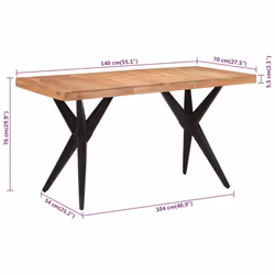 vidaXL Dining Table Kitchen Table Dining Room Desk Black Solid Wood Acacia - Additional view 6