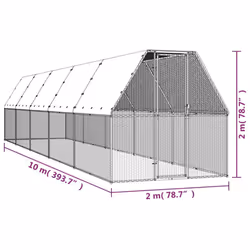 vidaXL Outdoor Chicken Cage Galvanised Steel Hen House Chicken Run Multi Sizes - 2 x 10 x 2 m