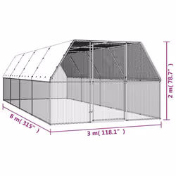vidaXL Outdoor Chicken Cage Galvanised Steel Hen House Chicken Run Multi Sizes - 3 x 8 x 2 m