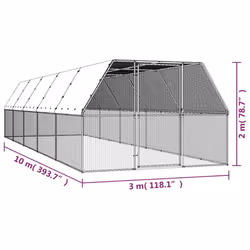 vidaXL Outdoor Chicken Cage Galvanised Steel Hen House Chicken Run Multi Sizes - 3 x 10 x 2 m - Additional view 4