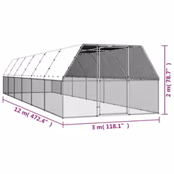 vidaXL Outdoor Chicken Cage Galvanised Steel Hen House Chicken Run Multi Sizes - 3 x 12 x 2 m - Additional view 4