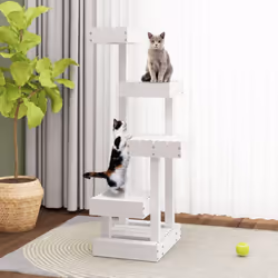 vidaXL Cat Tree Cat Scratch Tower Cat Climber Scratching Tree Solid Wood Pine - white