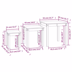 vidaXL 3x Solid Wood Pine Nesting Tables Stackable Nesting Stand Multi Colours - brown