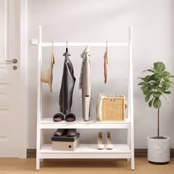 vidaXL Solid Wood Pine Clothes Rack Wooden Wardrobe Coat Stand Multi Colours - white