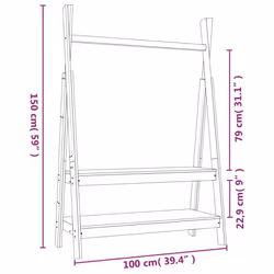 vidaXL Solid Wood Pine Clothes Rack Wooden Wardrobe Coat Stand Multi Colours - white