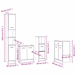 vidaXL Bathroom Furniture Set 4 Piece Storage Cabinet Cupboard Multi Colours - grey sonoma - Additional view 3