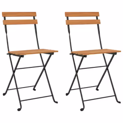 vidaXL Folding Bistro Chairs Solid Wood Teak and Steel Outdoor Dining Chair - 2 pcs