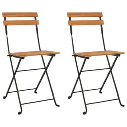 vidaXL Folding Bistro Chairs Solid Wood Teak and Steel Outdoor Dining Chair - 2 pcs