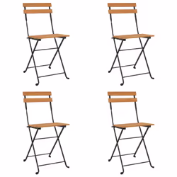 vidaXL Folding Bistro Chairs Solid Wood Teak and Steel Outdoor Dining Chair - 4 pcs