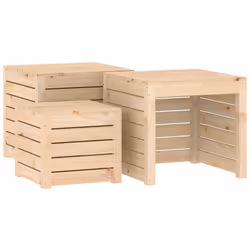 vidaXL Garden Box Set Patio Wooden Outdoor Storage Box 3 Piece Solid Wood Pine - brown, 50.5 x 50.5 x 46.5 cm