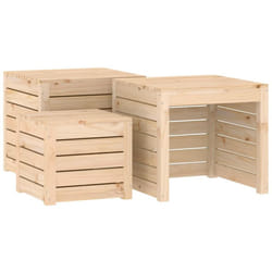 vidaXL Garden Box Set Patio Wooden Outdoor Storage Box 3 Piece Solid Wood Pine - brown, 50.5 x 50.5 x 46.5 cm