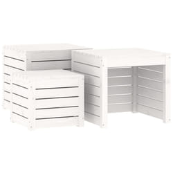 vidaXL Garden Box Set Patio Wooden Outdoor Storage Box 3 Piece Solid Wood Pine - white, 50.5 x 50.5 x 46.5 cm