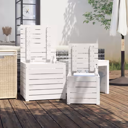 vidaXL Garden Box Set Patio Wooden Outdoor Storage Box 3 Piece Solid Wood Pine - white, 50.5 x 50.5 x 46.5 cm
