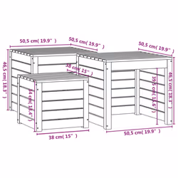 vidaXL Garden Box Set Patio Wooden Outdoor Storage Box 3 Piece Solid Wood Pine - grey, 50.5 x 50.5 x 46.5 cm
