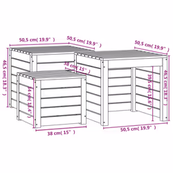 vidaXL Garden Box Set Patio Wooden Outdoor Storage Box 3 Piece Solid Wood Pine - honey brown, 50.5 x 50.5 x 46.5 cm