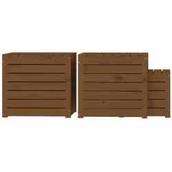 vidaXL Garden Box Set Patio Wooden Outdoor Storage Box 3 Piece Solid Wood Pine - honey brown, 50.5 x 50.5 x 46.5 cm - Additional view 6