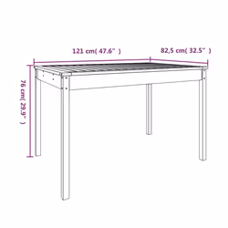 vidaXL Garden Table Patio Table Wooden Dining Coffee Table Solid Wood Douglas - natural douglas, 121 x 82.5 x 76 cm