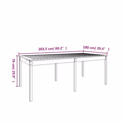 vidaXL Garden Table Patio Table Wooden Dining Coffee Table Solid Wood Douglas - natural douglas, 203.5 x 100 x 76 cm