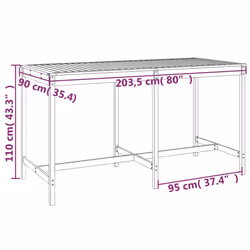 vidaXL Garden Table Outdoor Table Patio Wooden Dining Table Solid Wood Pine - white pine, 203.5 x 90 x 110 cm - Additional view 4