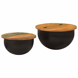 vidaXL Coffee Table Set Side End Tables 2 Piece Black Solid Wood Reclaimed - black, 50 x 27 cm/ 2 pcs - Additional view 10