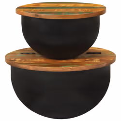 vidaXL Coffee Table Set Side End Tables 2 Piece Black Solid Wood Reclaimed - black, 50 x 27 cm/ 2 pcs - Additional view 4