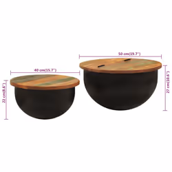 vidaXL Coffee Table Set Side End Tables 2 Piece Black Solid Wood Reclaimed - black, 50 x 27 cm/ 2 pcs - Additional view 7